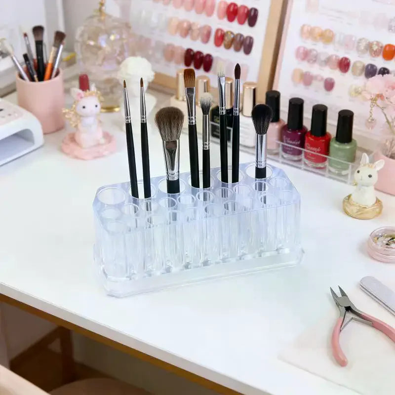 26-Hole Acrylic Nail Brush & Pen Organizer Display Stand Nail Brush Organizer QXL