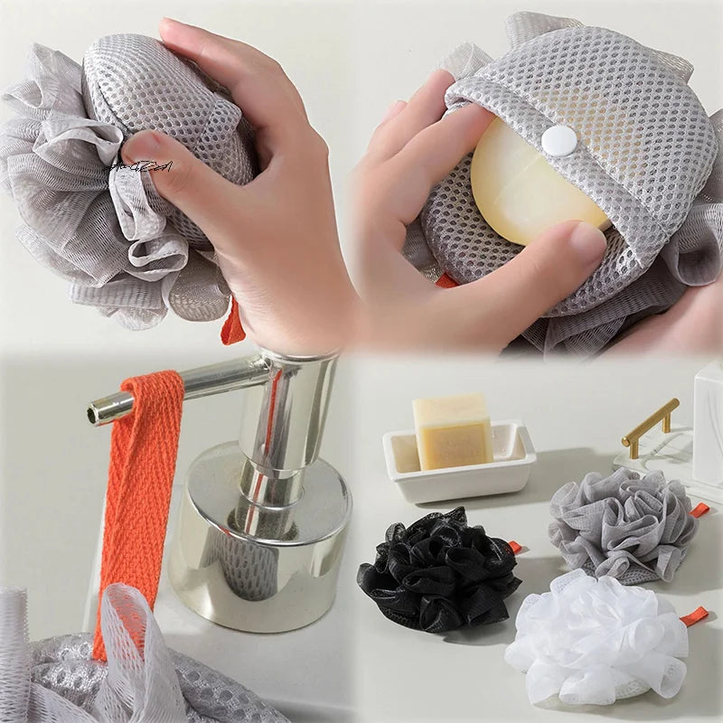 2-in-1 Loofah Bath Ball | Soap Dispenser & Body Scrubber Exfoliating Bath Scrubber QXL