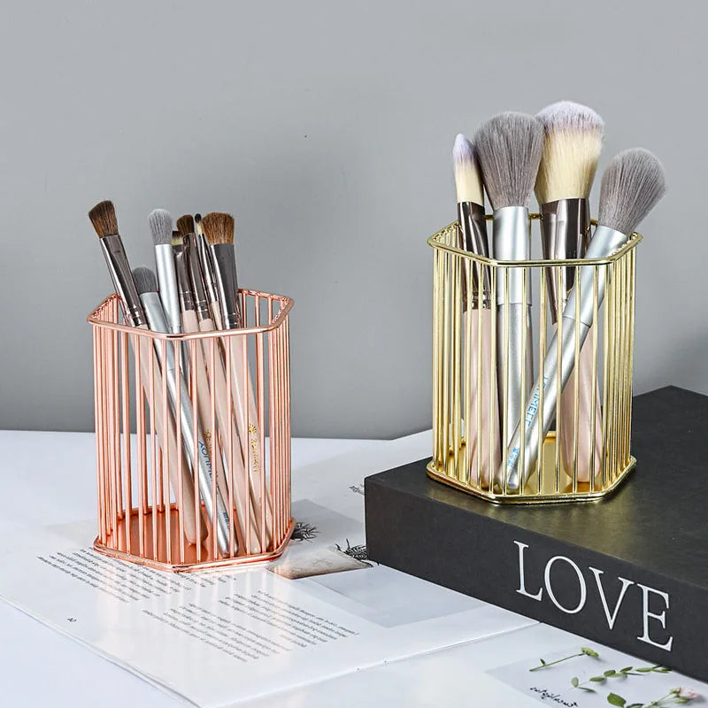 Hexagon Iron Makeup Brush Holder & Desk Cosmetic Organizer Makeup Brush Holder QXL
