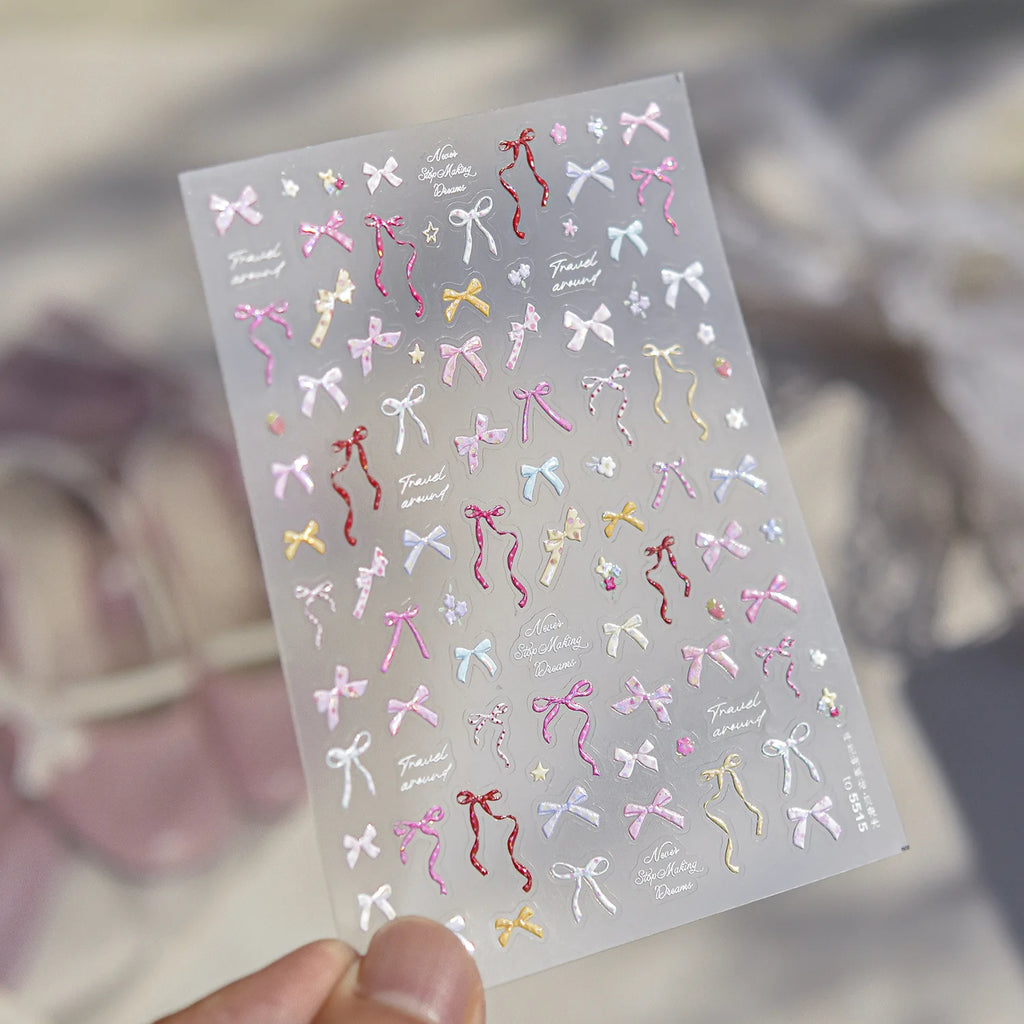 5D Pink Bow Lace Nail Art Stickers | Self-Adhesive Decals Nail Art Stickers QXL to5515