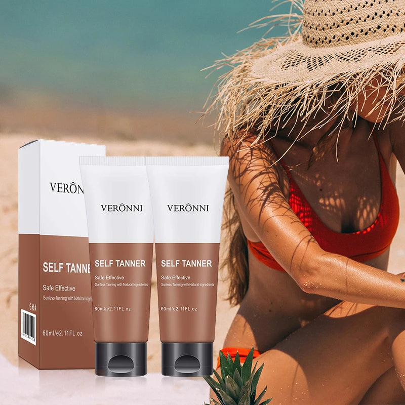Long-Lasting Tanning & Bronzing Cream All Skin Types 60ml Self Tanner Cream QXL 2pcs