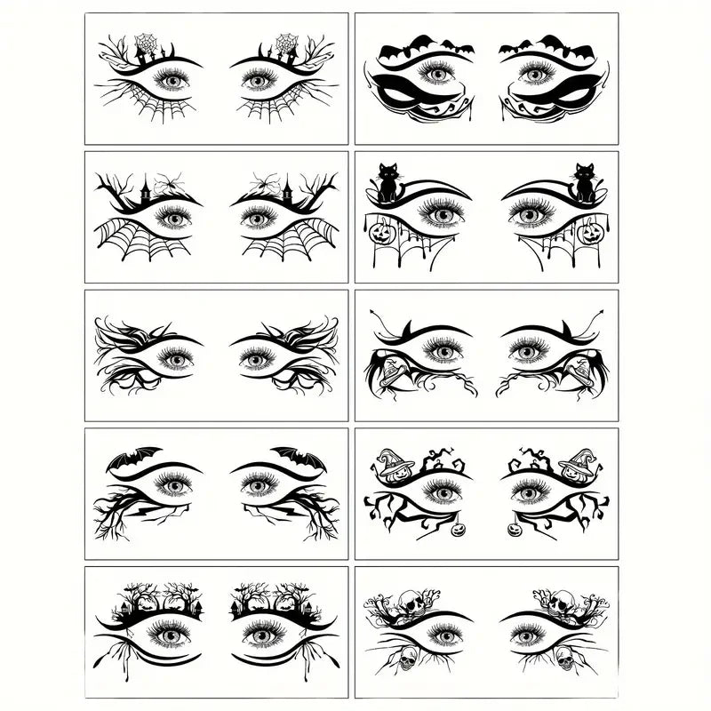 10-Pack Halloween Temporary Eye Tattoo Stickers | Waterproof Temporary Tattoo Stickers QXL