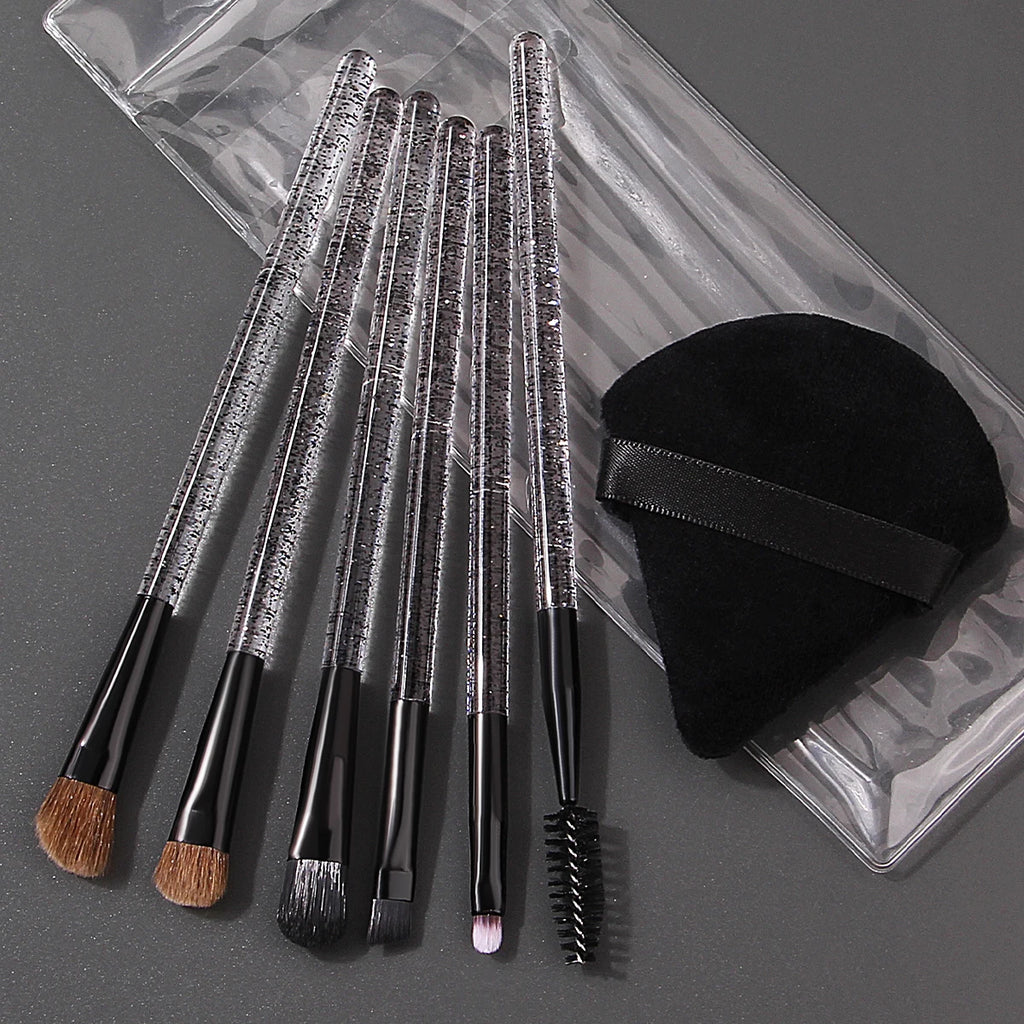 7-Piece Glitter Handle Eye Makeup Brush Set & Sponge Puff Eye Makeup Brush Set QXL
