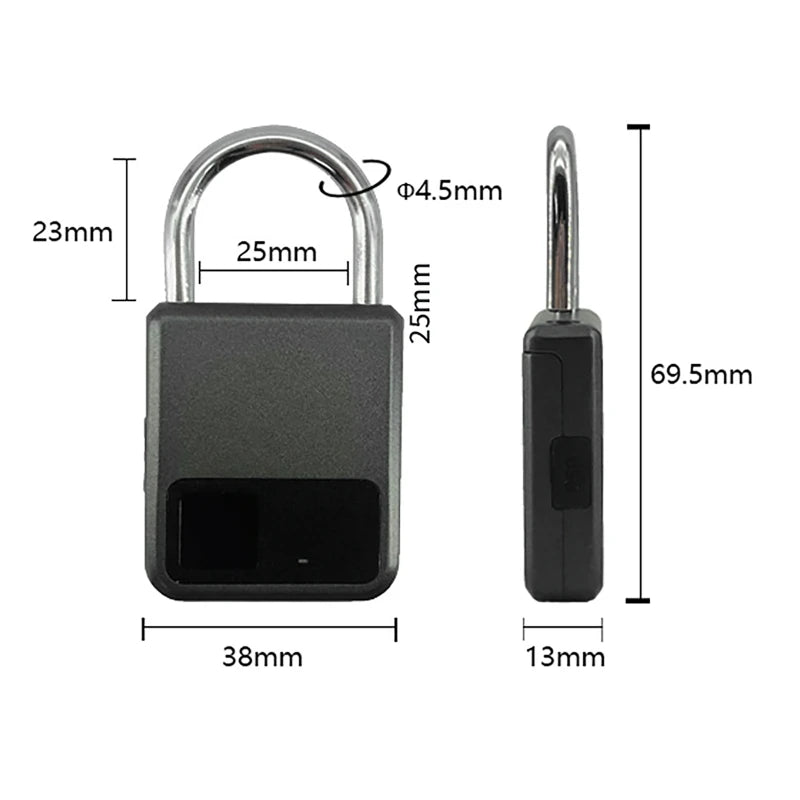 Smart Fingerprint Padlock IP68 Waterproof – App & USB Key Fingerprint Padlock QXL