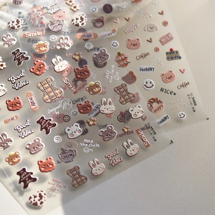 5D Kawaii Bear Nail Art Stickers | Self-Adhesive Decals Nail Art Stickers QXL