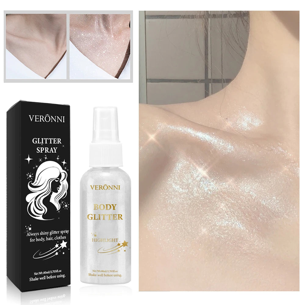 VERONNI Liquid Glitter Spray | Holographic Highlighter 80ml Body Glitter Spray QXL