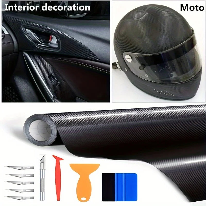 6D Gloss Carbon Fiber Vinyl Wrap Roll | Bubble-Free DIY Kit Car Vinyl Wrap Film QXL