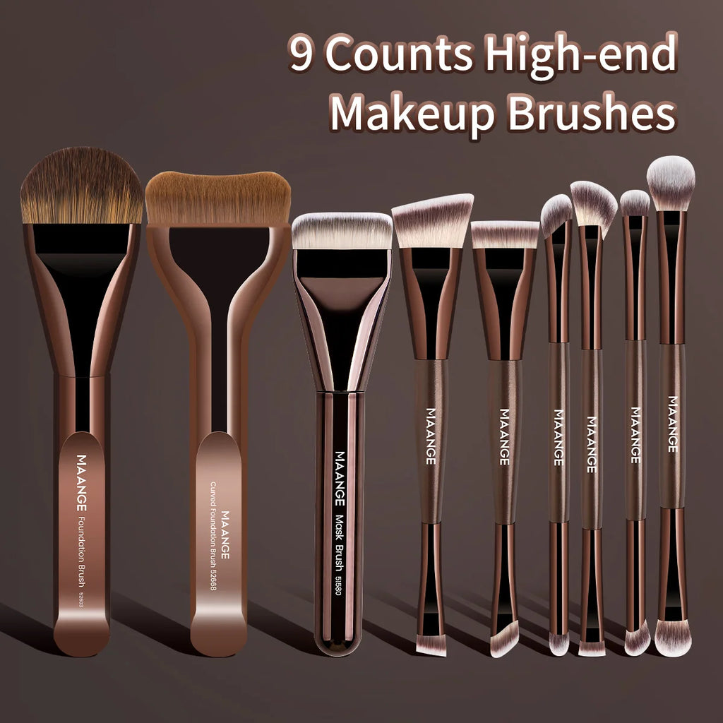 MAANGE 9-Piece Synthetic Makeup Brush Set | Beginner Kit Makeup Brush Set QXL