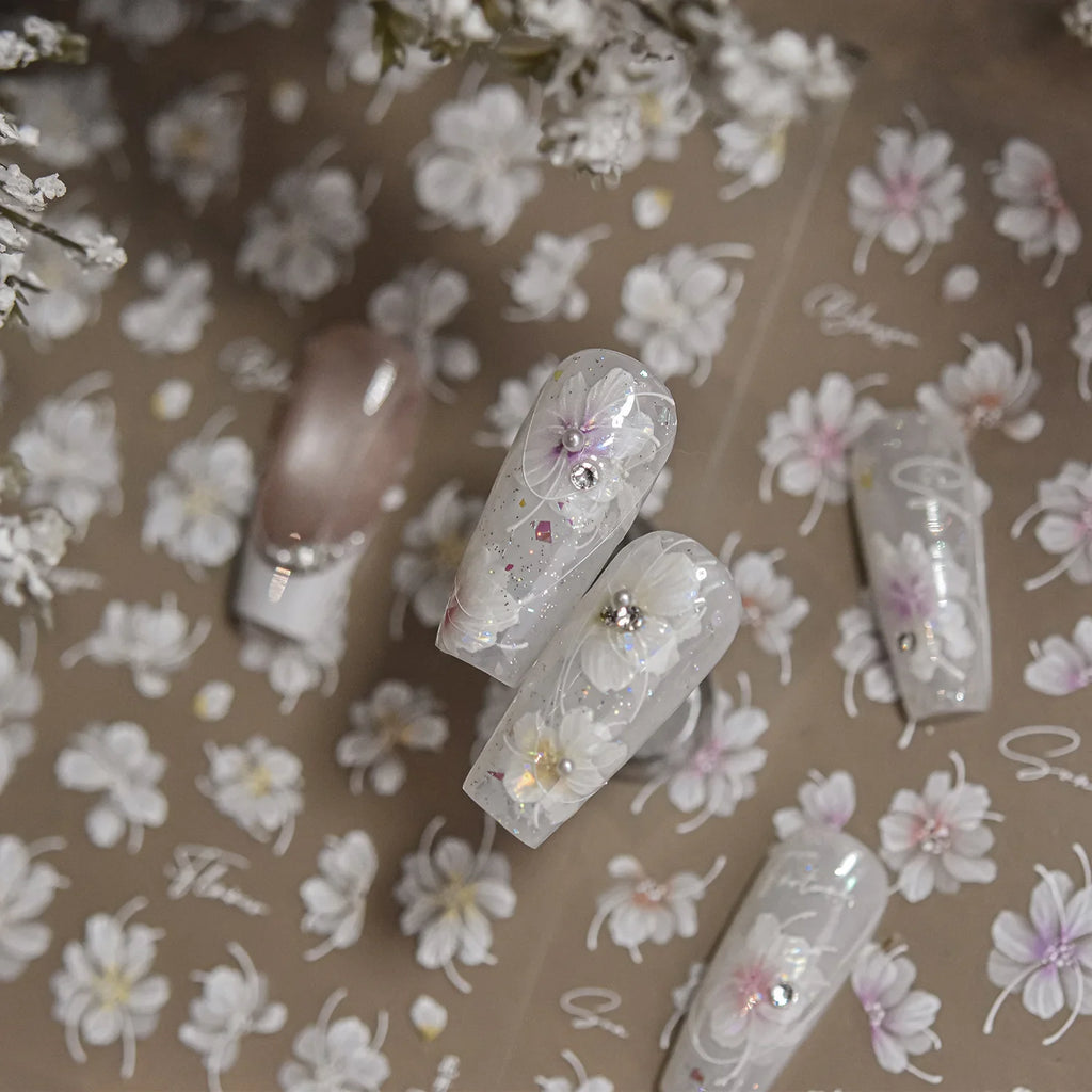5D Cherry Blossom Floral Nail Art Stickers | Self-Adhesive Decals Nail Art Stickers QXL