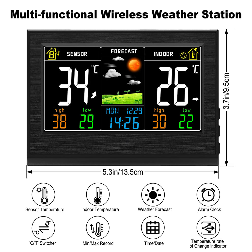 Wireless Color Weather Station | 8-Sensor Outdoor Thermometer Weather Station QXL