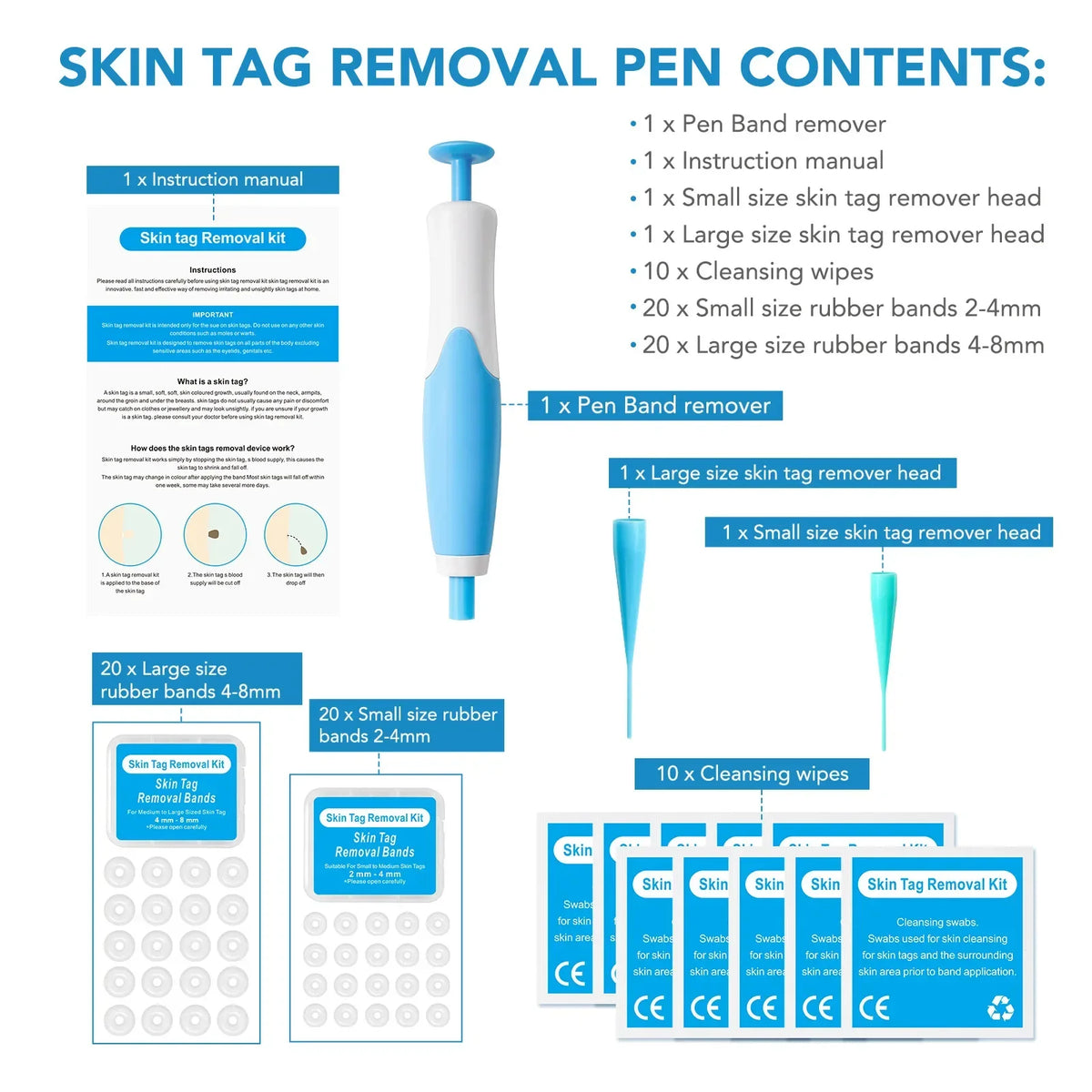 2-in-1 Dual Head Skin Tag & Wart Removal Pen Kit + Swabs Skin Tag Remover QXL