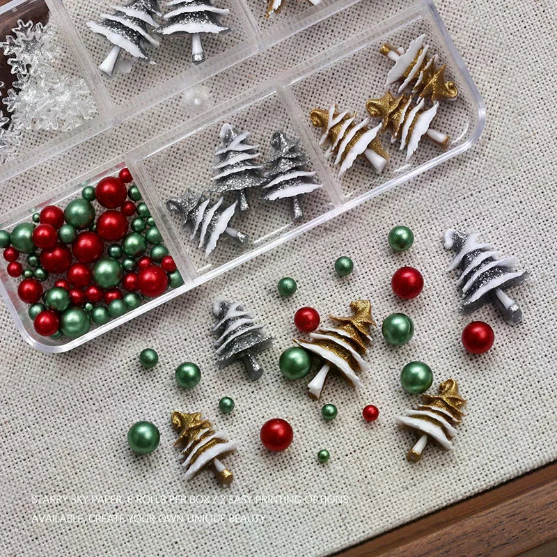 6-Grid Christmas Nail Charms | Snowflake Beads & Rhinestones Nail Art Charms QXL