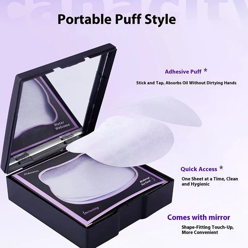 150-Sheet Oil Blotting Papers with Case, Puff & Mirror Oil Blotting Papers QXL