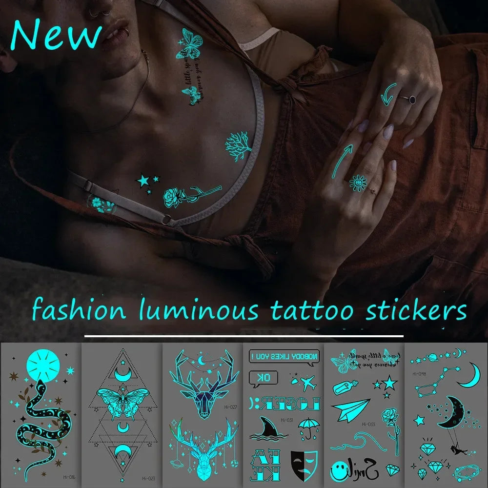 Luminous Waterproof Temporary Tattoo Stickers | Colorful Heart Temporary Tattoo Stickers QXL