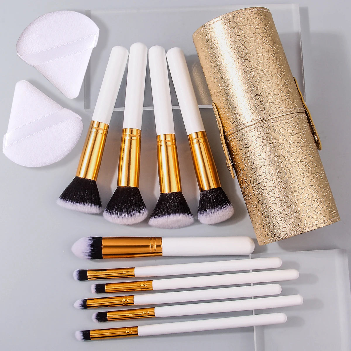 13-Pc Makeup Brush Set | Wood Handle, Sponge & Storage Bucket Makeup Brush Set QXL