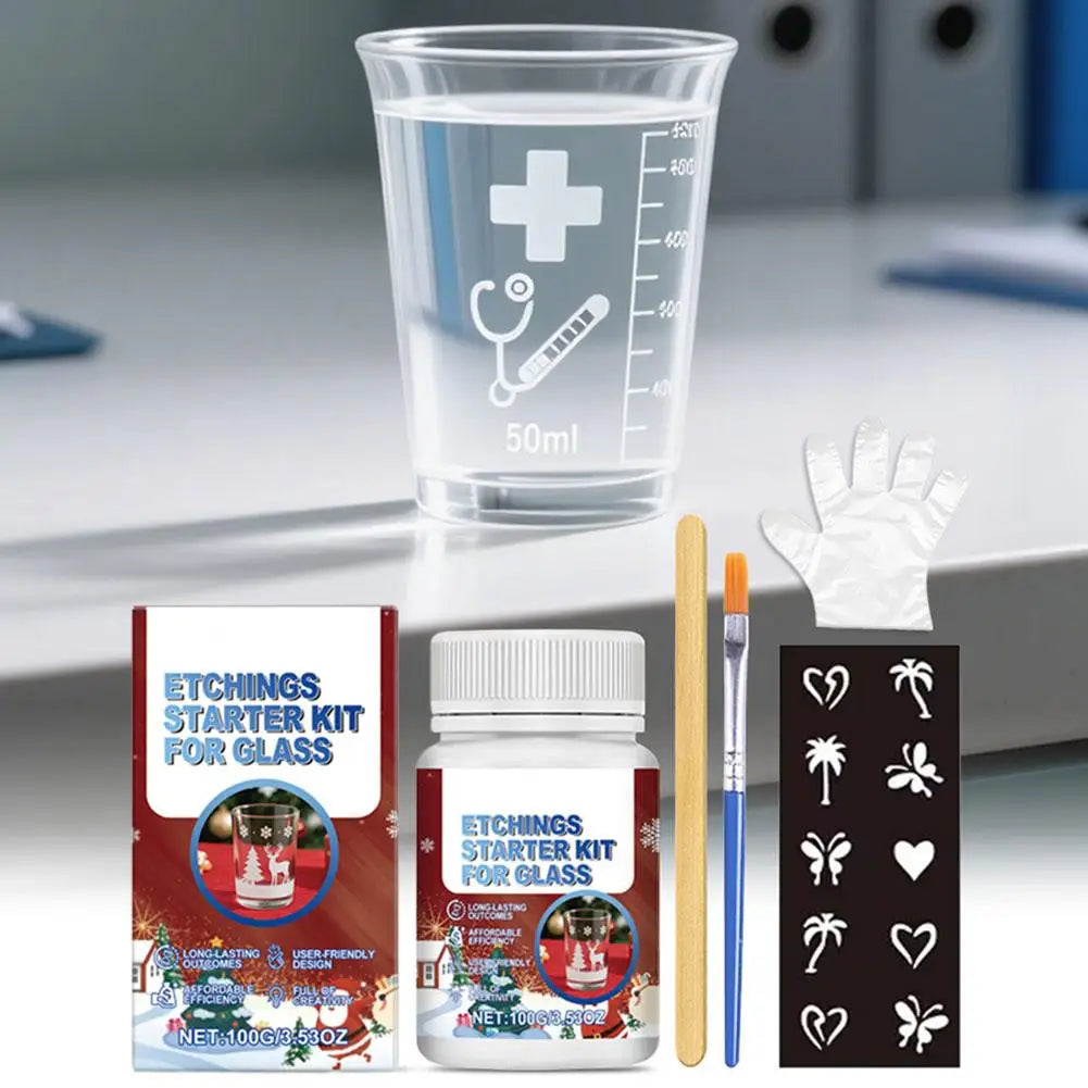 Frosted Glass Etching Kit 100g | 6 Tools for Beginners Glass Etching Kit QXL