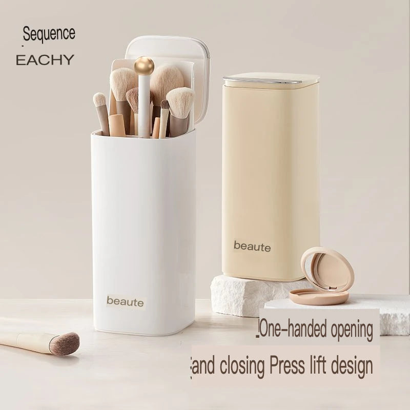 Press-Lid Dustproof Makeup Brush Holder & Storage Cylinder Makeup Brush Organizer QXL