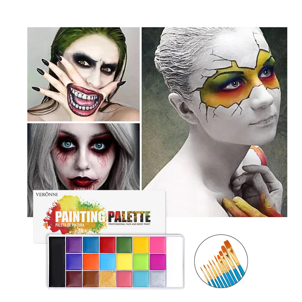 VERONNI 20-Color Halloween Face & Body Paint Kit with Brushes Face & Body Paint Kit QXL