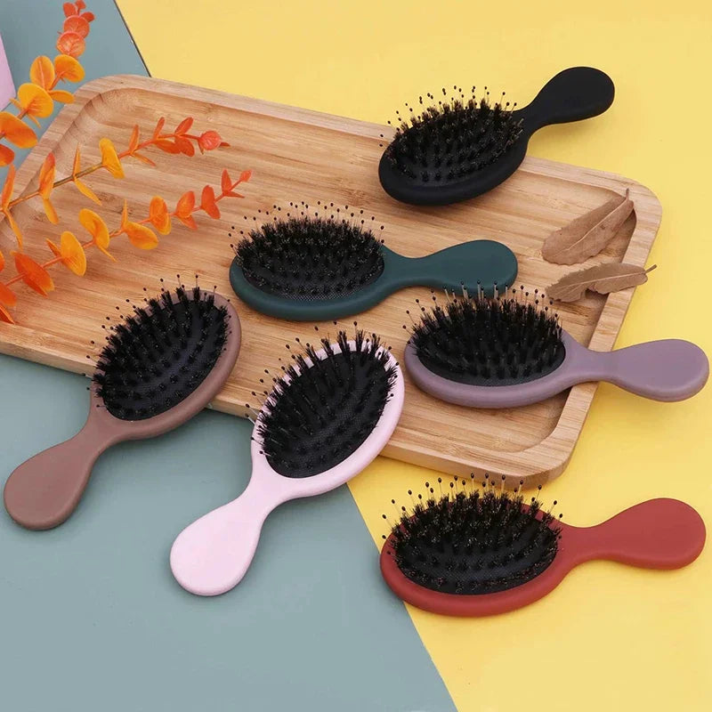Oval Boar Bristle & Nylon Hair Brush | Anti-Static Mini Brush Boar Bristle Hair Brush QXL