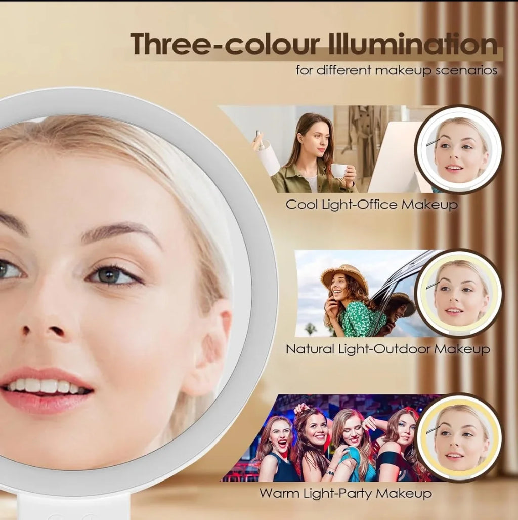 LED Vanity Mirror 10x Magnifying | 3-Color Touch Dimmer USB LED Vanity Mirror QXL