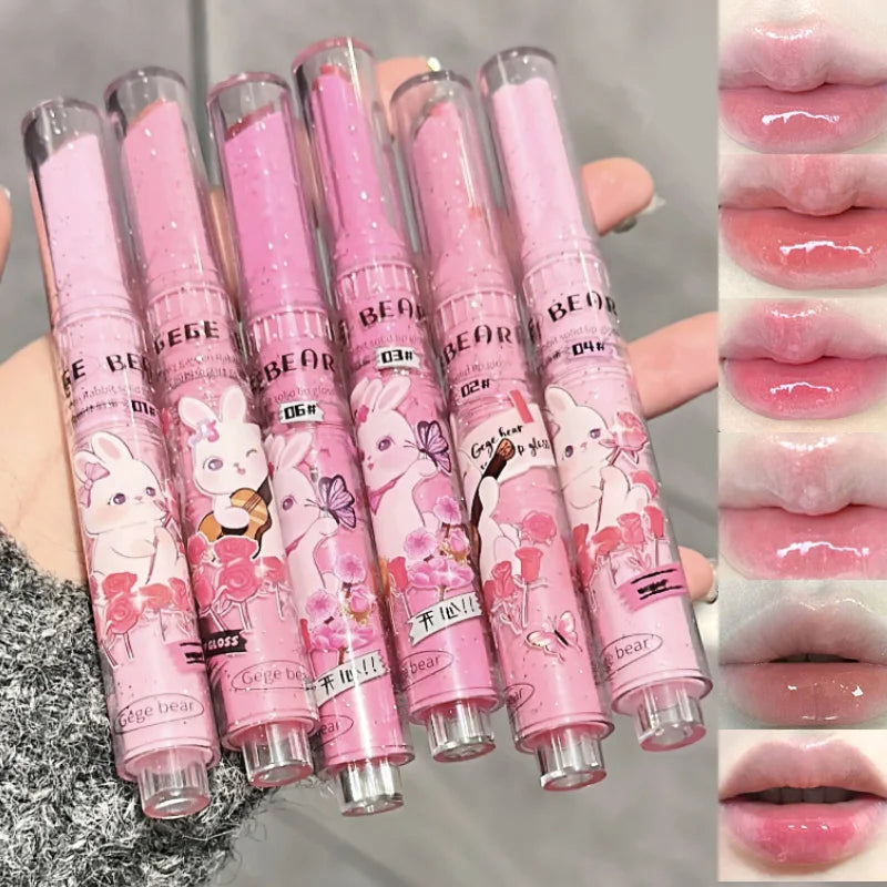 Gegebear Pink Bunny Solid Lip Gloss | Glossy & Hydrating Solid Lip Gloss QXL