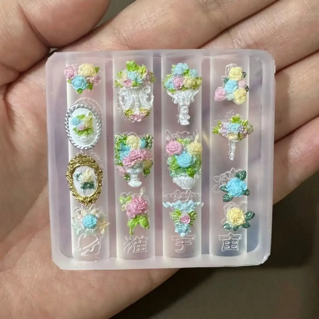 3D Vintage Bouquet Silicone Nail Art Mold | DIY Manicure Tool Silicone Nail Mold QXL