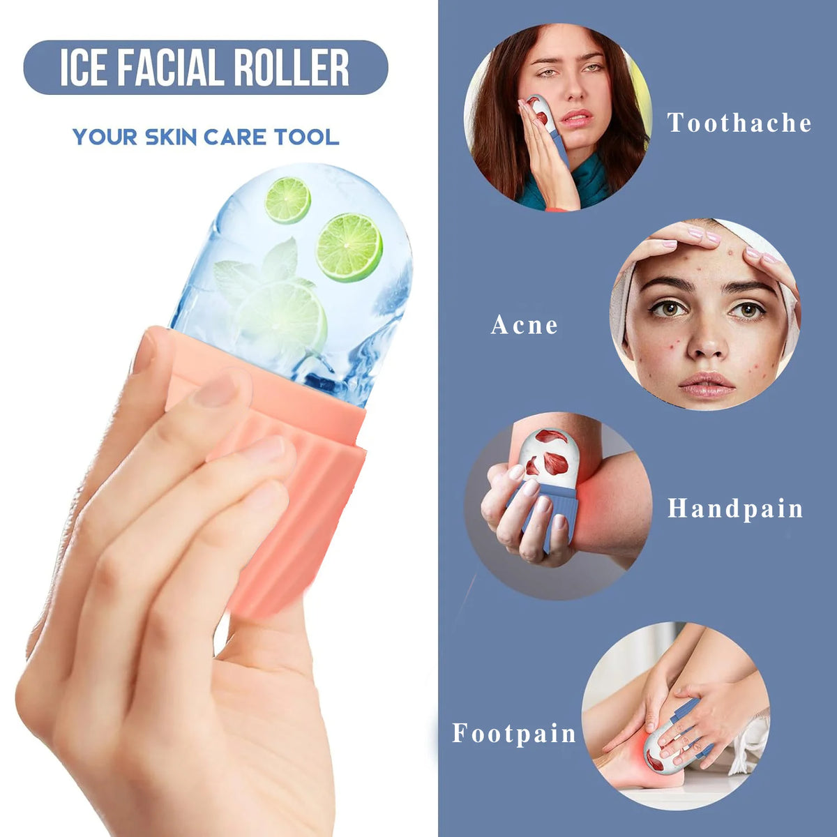 Ice Facial Roller & Gua Sha Tool Set | Face Lifting Skin Care Facial Roller Set QXL