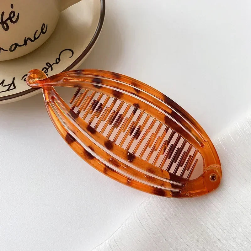 Fish-Shaped Banana Clip & Beaded Side Comb Hair Set Hair Clip Set QXL Leopard