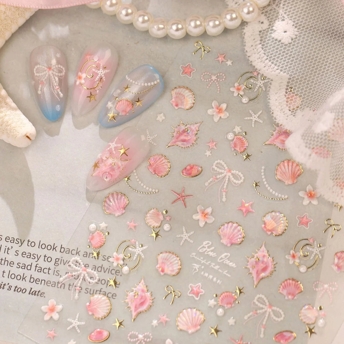 Fresh Ocean 5D Nail Stickers – Shell Starfish Pearl Decals Nail Art Stickers QXL