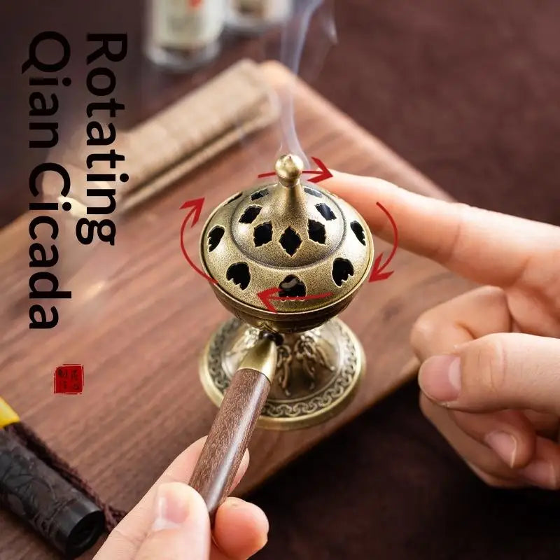 Rotating Handle Zinc Alloy Coil Incense Burner | Aromatherapy Incense Burner QXL
