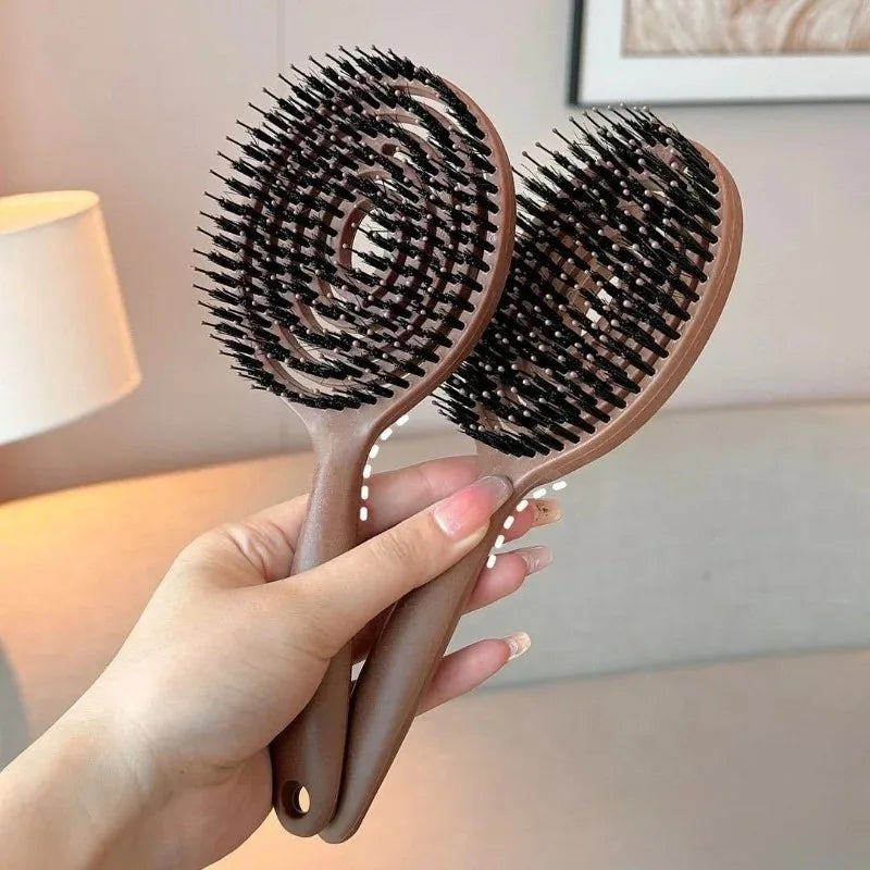 Boar Bristle Round Detangling Hair Brush | Volume & Scalp Round Hair Brush QXL