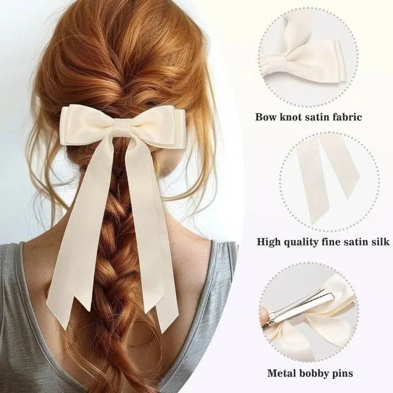 4-Pack Double-Layer Ribbon Bow Hair Clips | Ballet Style Ribbon Bow Hair Clip QXL