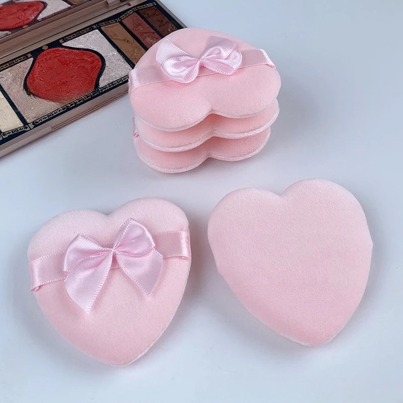 Heart-Shaped Bow Velvet Powder Puff | Soft Foundation Sponge Cosmetic Powder Puff QXL