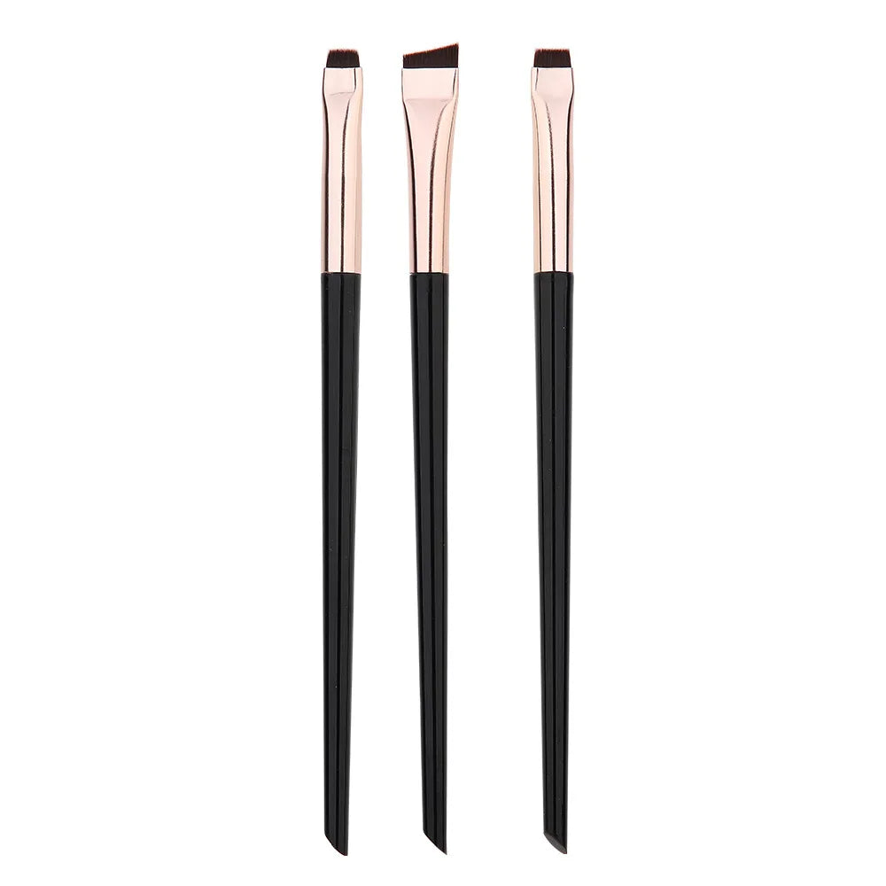 3-Piece Blade Eyeliner & Eyebrow Brush Set | Flat Fine Liner Eye Makeup Brush Set QXL black gold