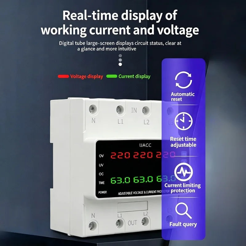 3-Phase 4-Wire Voltage Current Protector Relay 63/100A Voltage Protection Relay QXL