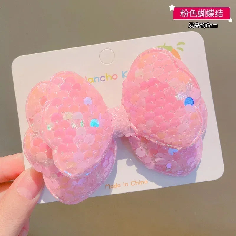 Laser Sequin Bow Duckbill Hair Clip for Girls & Kids Girls Hair Clip QXL 2 pink hair clip