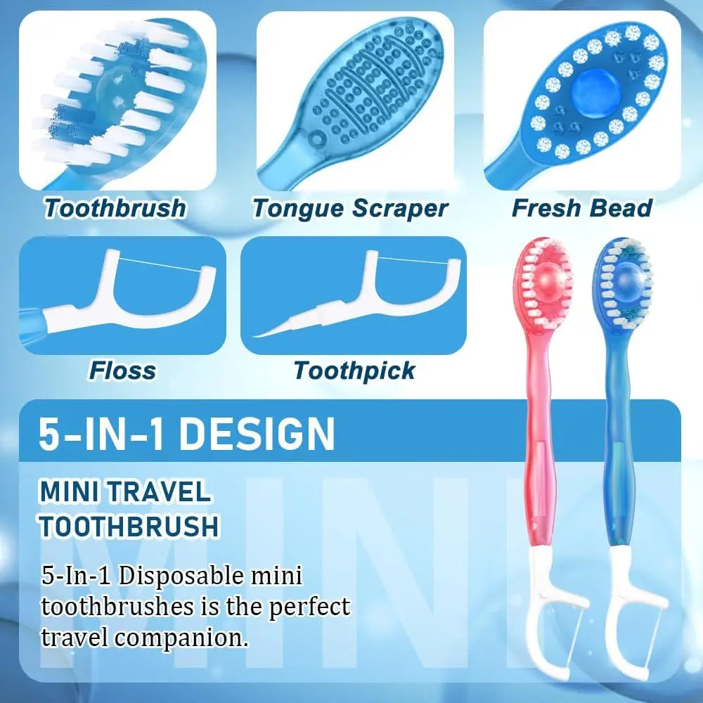 10-Pack Disposable Travel Toothbrush Set with Floss – 4 Flavors Disposable Travel Toothbrush QXL
