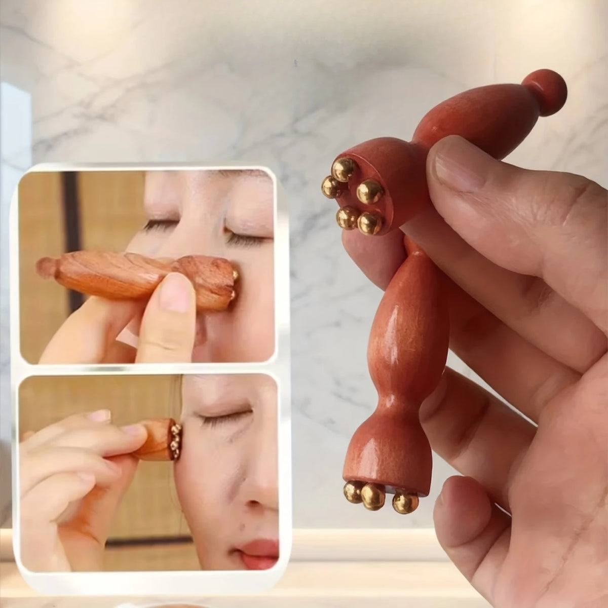 Brass Lotus & Beech Wood Facial Massager Acupressure Set Facial Massager Set QXL