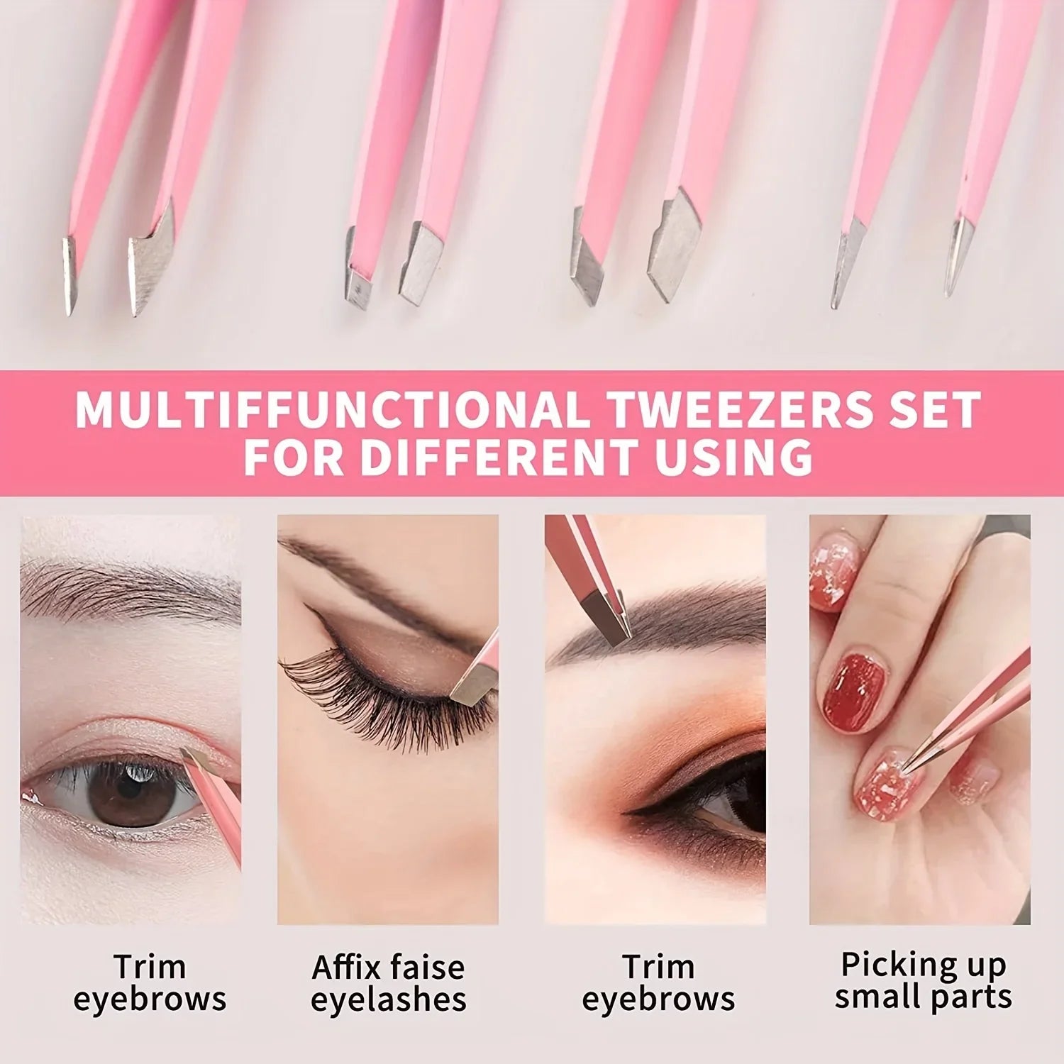 Professional 1/2/4 Piece Precision Stainless Steel Unisex Eyebrow Tweezers Set, Non-Slip Textured Handles, Fast Eyebrow Shaping, QXL