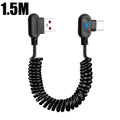 120W 6A USB-C Spring Coil Fast Charging Cable – Elbow Cord USB-C Charging Cable QXL Black 1.5m