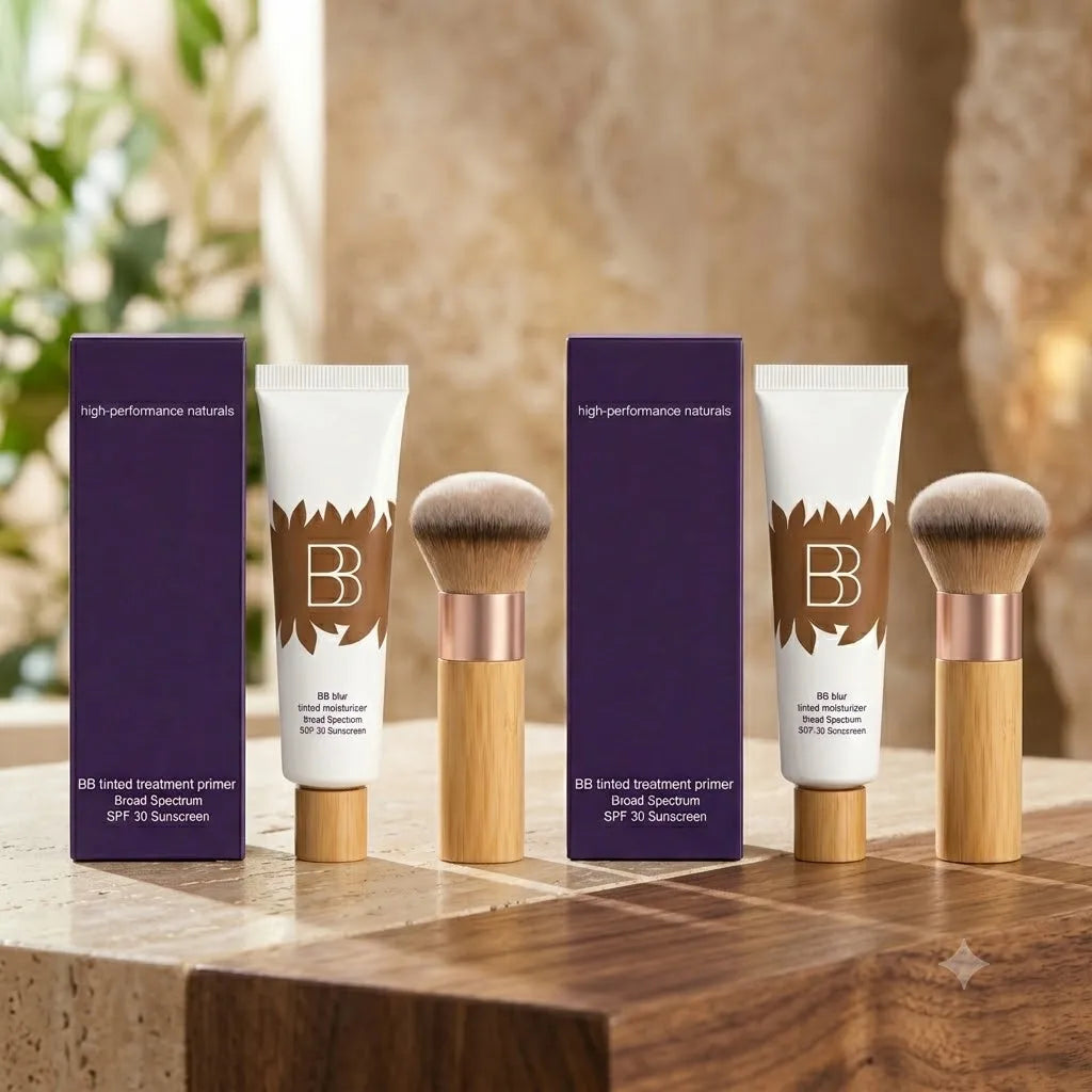 2-Pack BB Cream Set with Brushes | Moisture-Lock Blurring Formula BB Cream Set QXL 2pcs