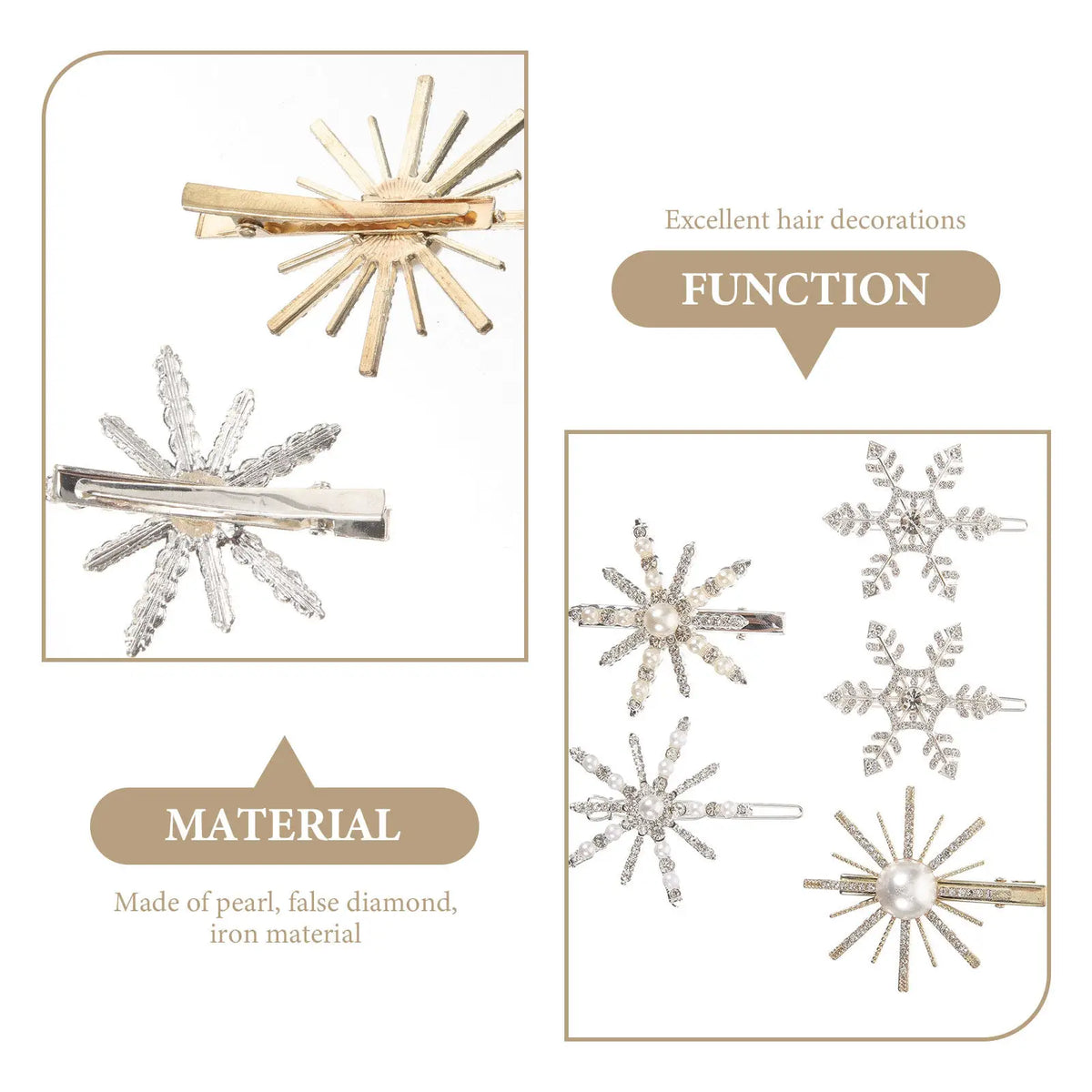 5-Pack Snowflake Rhinestone Pearl Hairpins | Bridal Hair Clips Hair Clips Set QXL