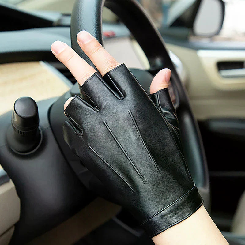 PU Leather Fingerless Tactical Gloves | Driving & Cycling Fingerless Leather Gloves QXL
