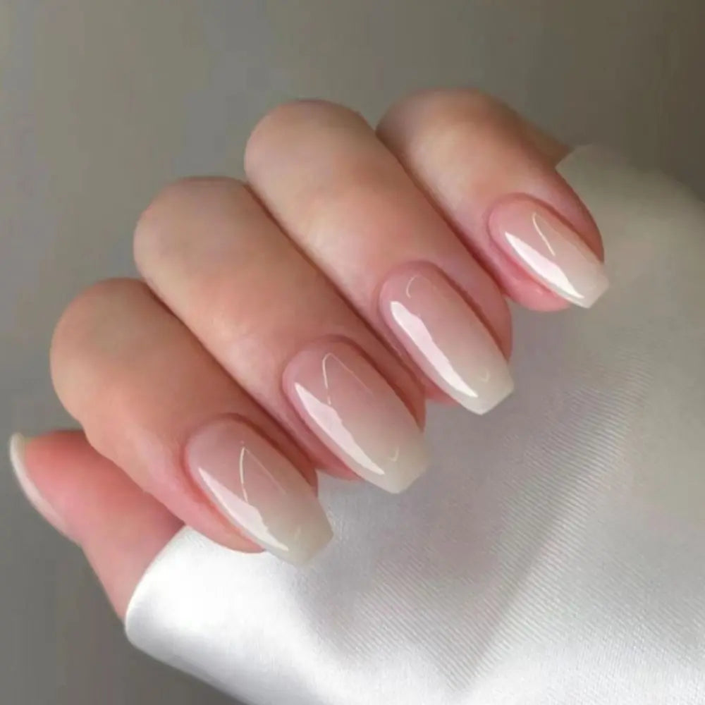 Long Ballerina False Nails Glitter Gold Pink Aurora 24-Pack Press-On Nail Tips QXL W1230