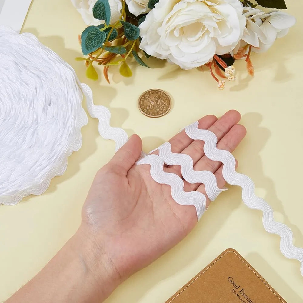 26 Yards White Wave Ric Rac Fringe Trim Ribbon | Sew-On Craft Trim Ribbon QXL