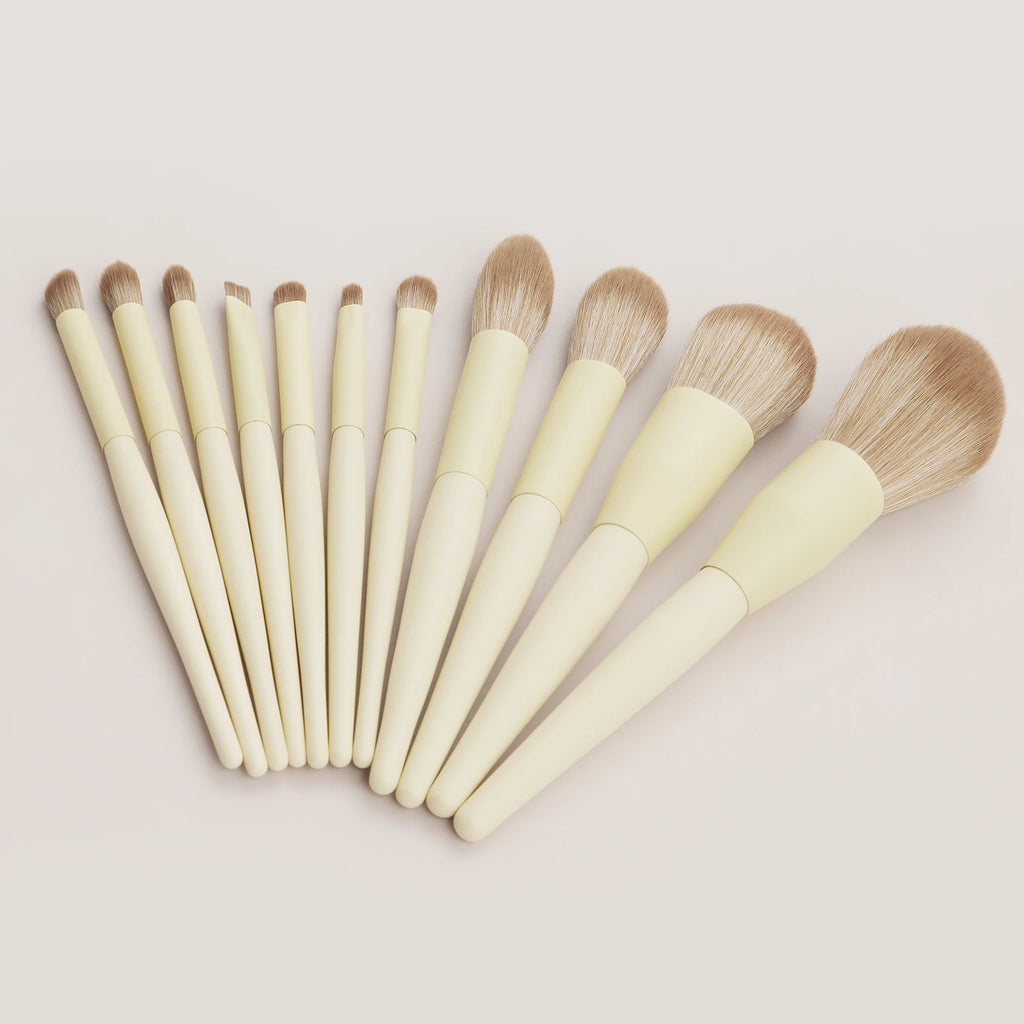 11-Pc Cream Yellow Makeup Brush Set | Soft Gradient Bristles Makeup Brush Set QXL