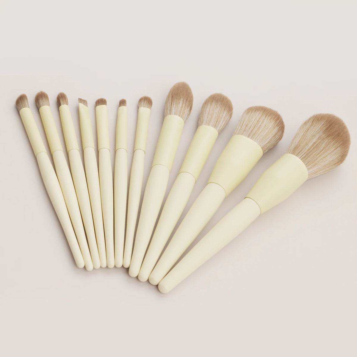 11-Pc Cream Yellow Makeup Brush Set | Soft Gradient Bristles Makeup Brush Set QXL