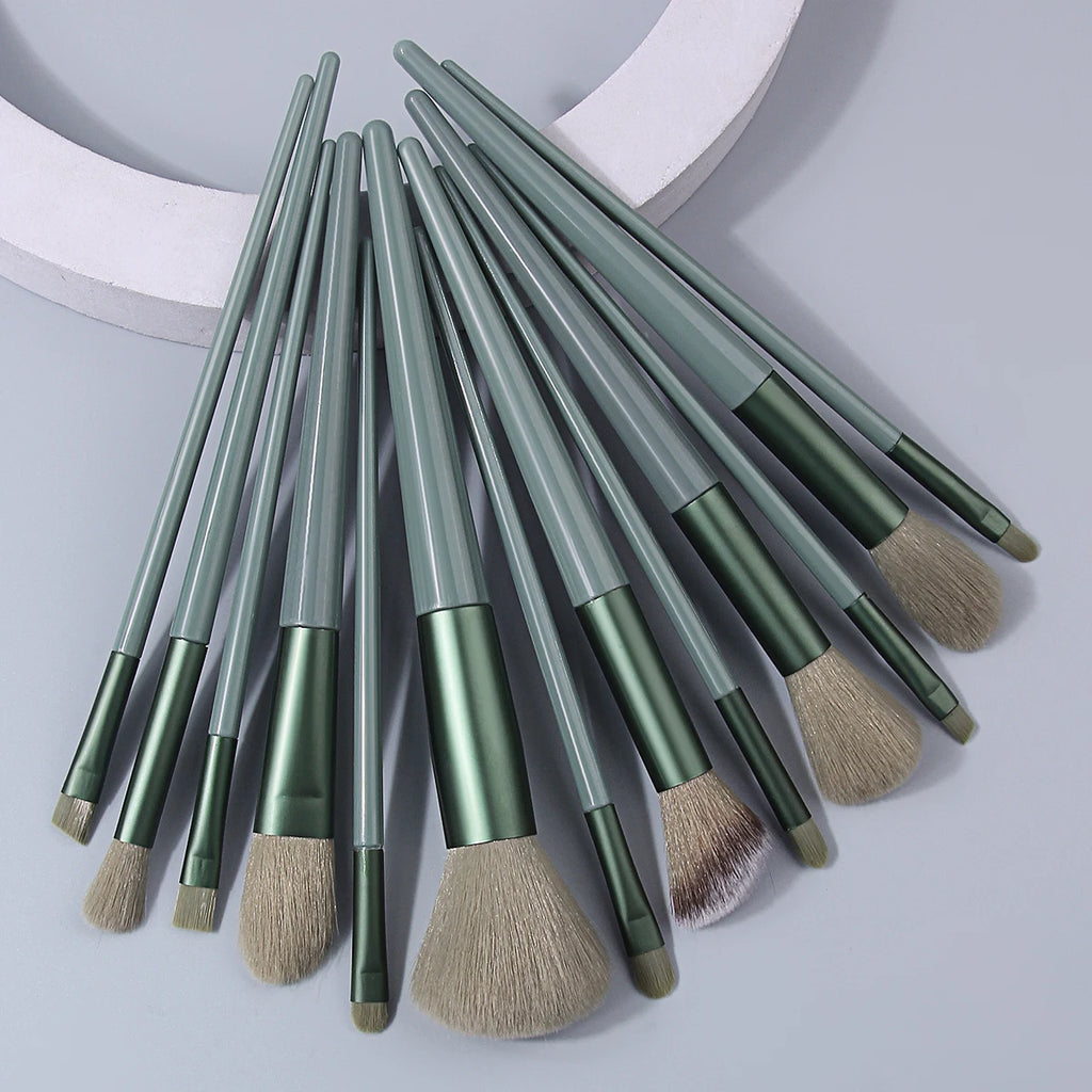 KOSSHOW 13-Piece Green Makeup Brush Set – Full Cosmetic Kit Makeup Brush Set QXL
