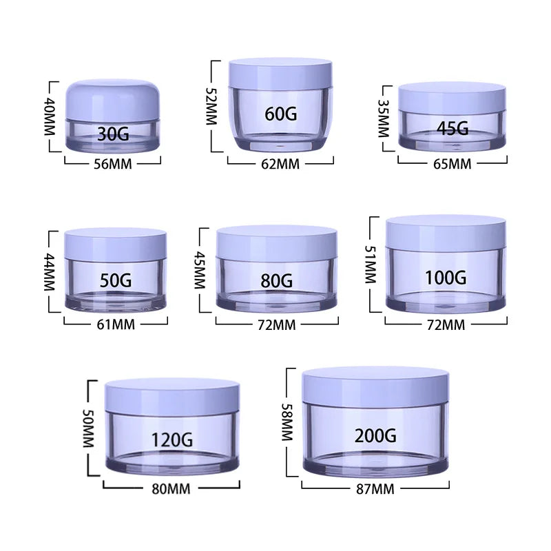 10-Pack Clear Cosmetic Jars with Purple Lids | Travel Storage Cosmetic Storage Jars QXL Light Grey 200g 10pcs