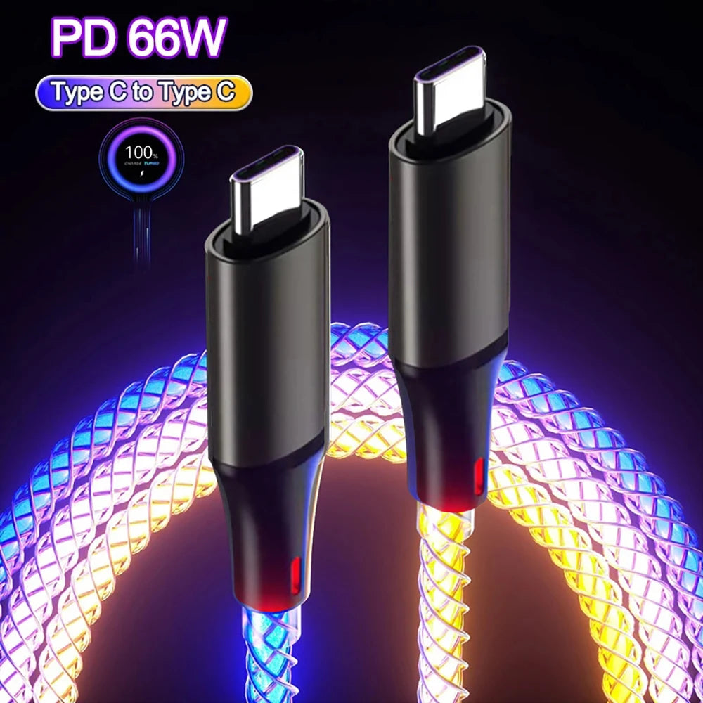 66W RGB USB-C Fast Charging Cable | iPhone & Android USB-C Charging Cable QXL